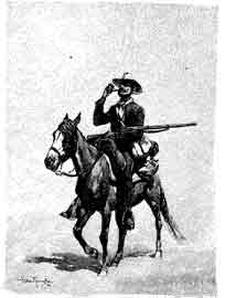 Illustration of man hunting on horseback