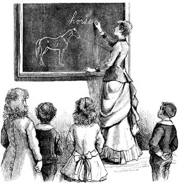 illustration of teacher and school children