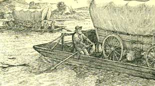 Drawing of wagon on ferry